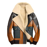 Herren-Fliegerjacke aus Leder in Colorblock-Optik mit Shearling-Futter